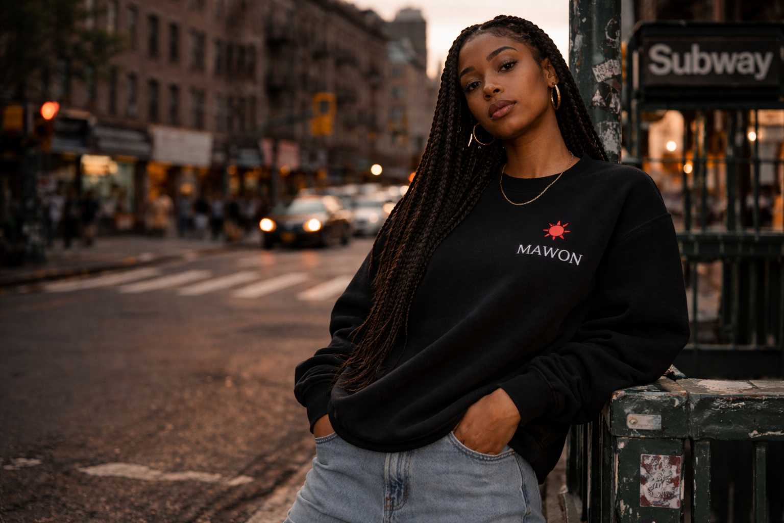 Haitian woman wearing Mawon sweatshirt in New York